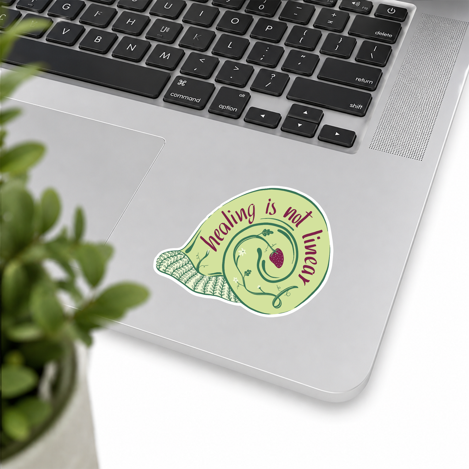 "Healing Is Not Linear" vinyl sticker, glossy finish, mindful art.